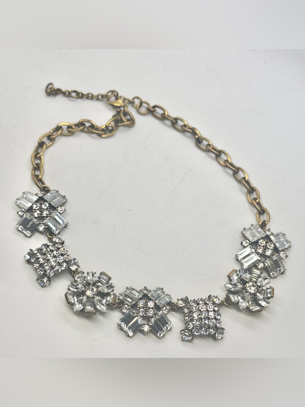J Crew Brass Gold Tone Crystal Cluster-Rhinestone Statement Holiday